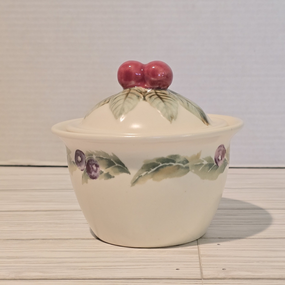 PFALTZGRAFF Pat Farrell Jamberry Sugar Bowl With Cherries On Top Of The Lid
